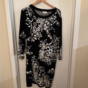 Calvin Klein Black and White Floral Sweater Dress